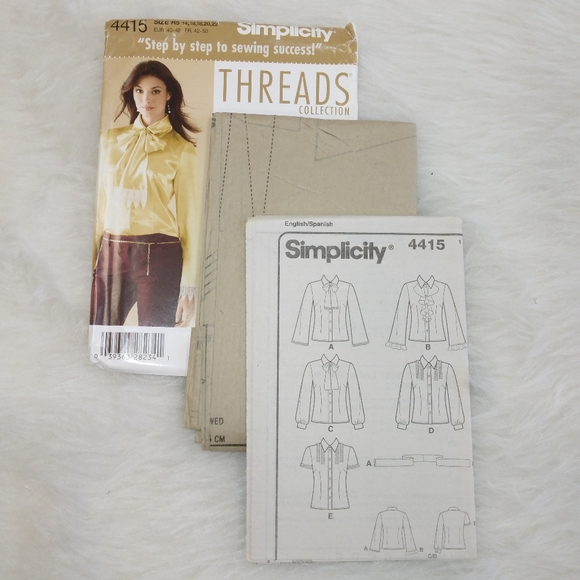 Simplicity 4415 Misses blouse in 5 styles w/optional self tie. Sz 14-22 - Picture 3 of 5